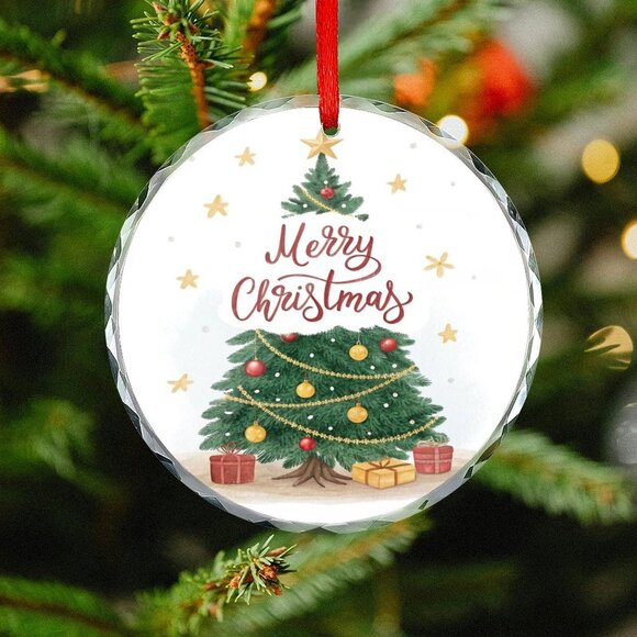 NEW -Glass Circular Ornament Pendant - Merry Christmas - Picture 4 of 9